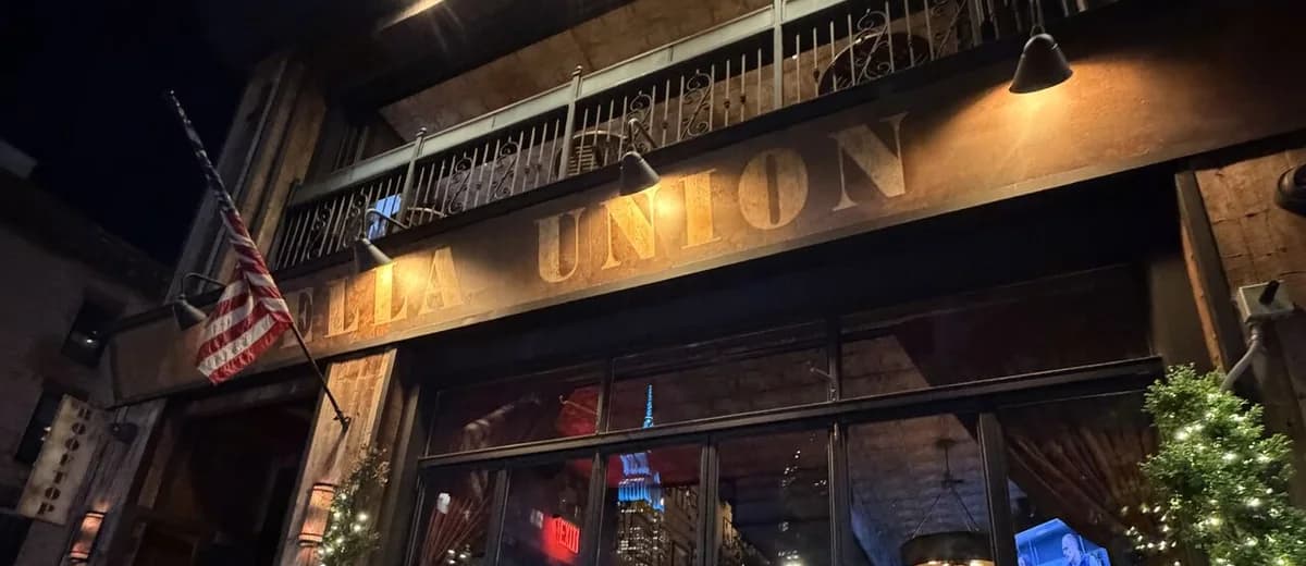 The Bella Union storefront lit up at night, venue for the Dan AI happy hour